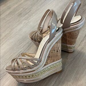 Jessica Simpson Tan Wedge Sandals with Ankle Strap